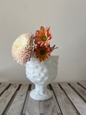 Vintage E.O. Brody Milk Glass Pedestal Vase Hobnail Grape Cleveland USA